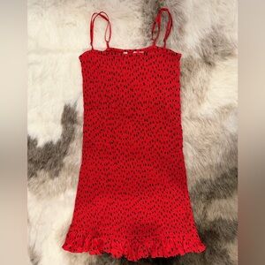 Billabong x Sincerely Jules playing for keeps ruffle smock dress small red dots